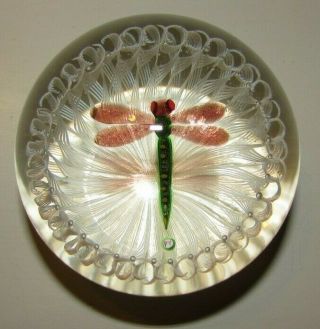 Rare 2 ½” Paul Ysart Art Glass Paperweight Dragonfly Latticino Scottish