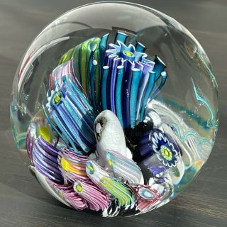 Large 3 3/4” Mark Eckstrand Art Glass Aquarium Seaball Paperweight