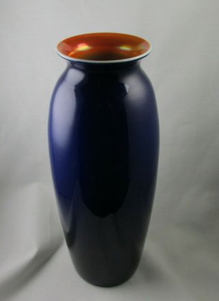 Imperial Hand Lead Lustre Blue Orange Glass Vase 1920s 11 In Tall Art Glass