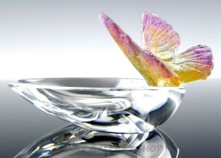 Daum France Crystal Pate De Verre Butterfly Trinket Vanity Ring Dish Bowl