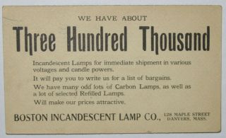 Boston Incandescent Lamp Co.  Danvers,  Ma. ,  1912 1c Ux20 Postal Card