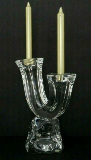 Daum France 2 Arm,  10 - 1/4 ",  8 - 1/2 Lbs.  Crystal Art Glass Candelabra Candle Holder