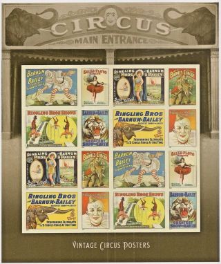 2014 4898 - 4905 Vintage Circus Posters Pane Of 16 Without Die Cuts