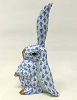 Vtg Herend Hand Painted 5325 Porcelain Blue Fishnet Bunny Rabbit Figurine Kp21