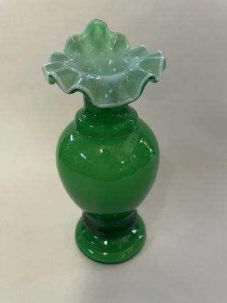 Fenton Ivy Green Overlay Jack In Pulpit Vase Jip