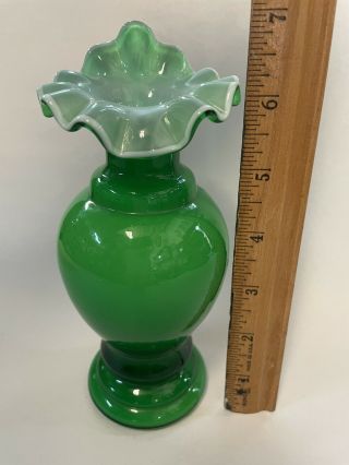 Fenton Ivy Green Overlay Jack in Pulpit Vase JIP 2