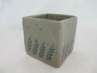 Rare Denis Vibert Pine Tree Kiln Pottery Maine Vase Planter Green Incised Ferns