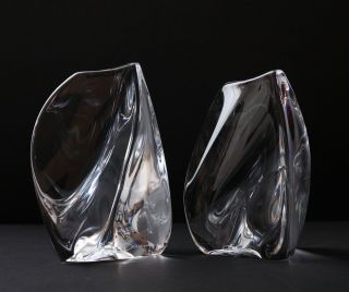 Vintage Daum Crystal Form 6 " Bookends France - Signed