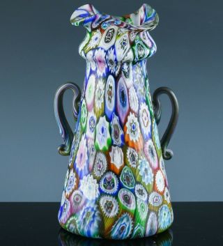 Larger Mcm Fratelli Toso Murano Millefiori Mosaic Italian Art Glass Vase