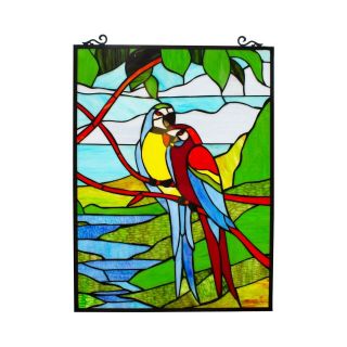 Lovebirds Parrots Bird Stained Glass Window Panel Tiffany Style Decor