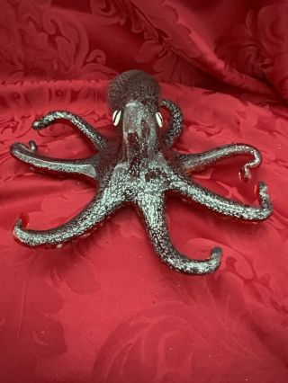 Flawless Stunning Murano Italy Glass Silver Red Black Octopus Sculpture Figurine