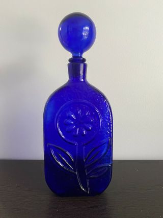 Genie Bottle Italian Glass Sunflower Cobalt Mcm Retro Italian Carafe