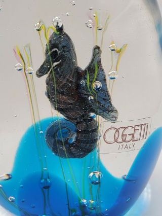 Signed Elio Raffaeli Oggetti Murano Gold Fleck Seahorse Aquarium Art Glass 5 "