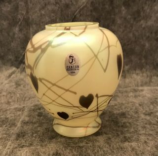 Fenton Dave Fetty Designed Topaz Opalescent Hanging Hearts Vase