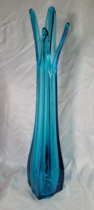 Le Smith Mid Century Large Blue Glass 23 Inch Stretch Swung Vase 4 Finger
