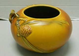 Vintage Roseville Usa Pottery Brown Pine Cone Handled Pot Planter Vase 287 - 4