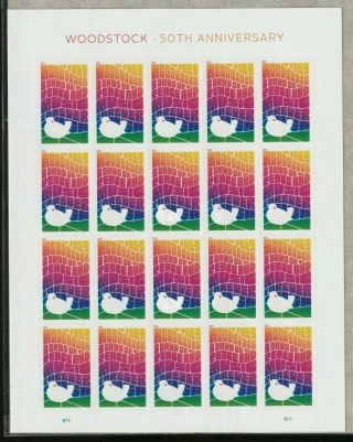 WOODSTOCK US 5409 FESTIVAL 50th ANNIVERSARY 20 FOREVER STAMP SHEET,  DCP COVER 2