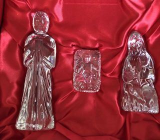 Waterford Crystal Nativity " The Holy Family " 3 Pc Figurines Jesus Mary Joseph