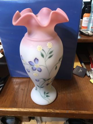 Fenton Glass Periwinkle On Blue Burmese Vase Limited Edition