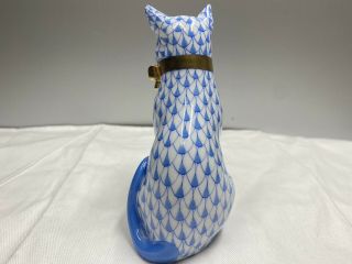 HEREND HUNGARY PORCELAIN Blue Fishnet CAT W Gold BOW 3