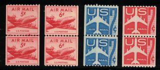 Us Airmail Stamps Scott C37 C41 C52 C61 Line & Coil Pairs - Og