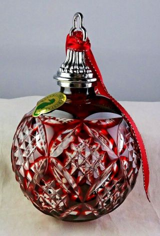 Waterford 2015 Red Cased Crystal Ball Xmas Christmas Tree Ornament
