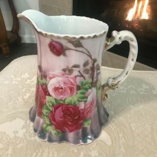 ROYAL VIENNA PITCHER WITH Pink Roses MOTIF Signed Piriier HAND PAINTED 8 