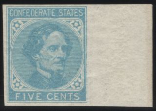 Confederate States (csa 6) 5¢ Blue,  Right Margin Single,  - Og - Nh Vf