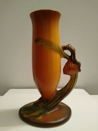 Roseville Pottery 1936 - 1939 Art Deco " Brown " Pinecone Bud Vase 112 - 7 "