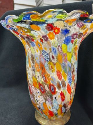 Large Colorful Murano Millefiori Glass Vase