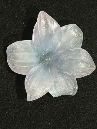 Daum Amaryllis Lead Crystal Flower Iridescent Pate De Verre Signed Daum France