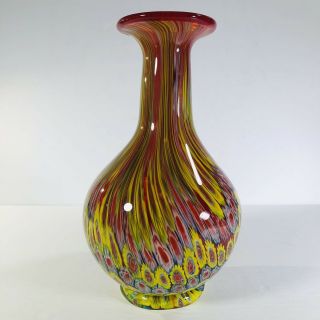 Murano Style Millefiori Art Glass Vase 10” Orange Fratelli Toso Style Heavy Vase