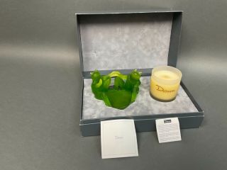 Daum Art Glass France Secret De Parfum Crystal Frogs Figurine Candle Votive Box