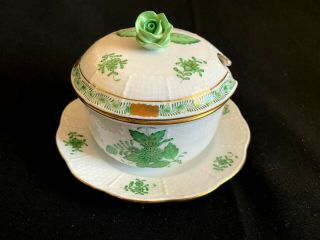 Herend Porcelain Handpainted Green Chinese Bouquet Cheese Dish 376 - 2 - 00/av