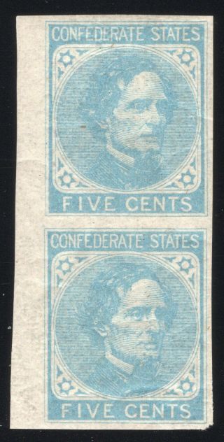 Confederate States (csa 7) 5¢ Blue,  Left Margin Vertical Pair,  - Og - Nh Vf