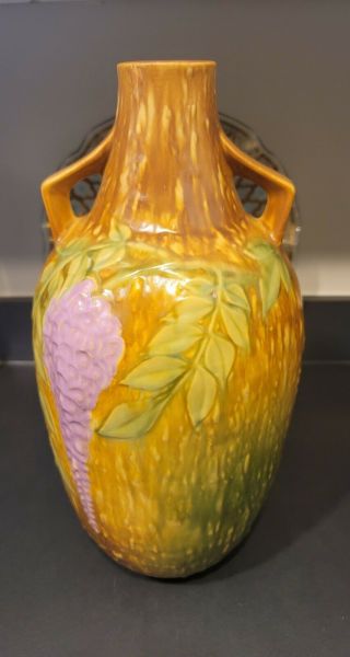 Roseville Pottery Wisteria Vase Two Handles Large 15.  5 " Tall Lavender