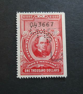 Us Scott R729 $1000 Documentary Revenue Stamp With " Cmb " Perfin,  Cancelled