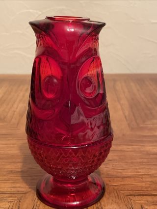 Vintage Viking Glass Amberina Red Owl Fairy Lamp Votive Candle Holder 7 " Tall