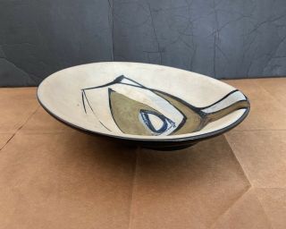 Mid Century Vintage Ssy Harsa Israel Pottery Clamshell Plate Hand Painted 8.  25”