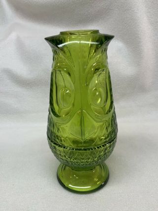 Vintage Viking Glass Green Owl Fairy Lamp Candle Holder - 7 " Tall