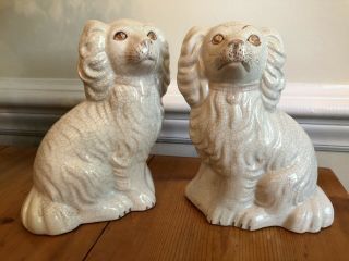 Pair Vintage Staffordshire Style Spaniel Dog Figurines,  Made In Italy