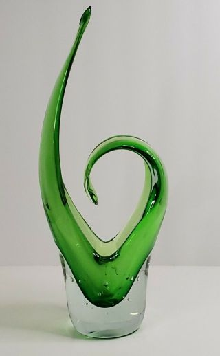 Mid Century Modern Mcm Style Modern Green Art Glass Abstract Sculpture 15 " Tall