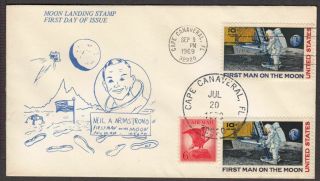 1969 Moon Landing Sc C76 - 108 Apollo 11,  Fdc 1st Cachet By Dlf Cape Canaveral