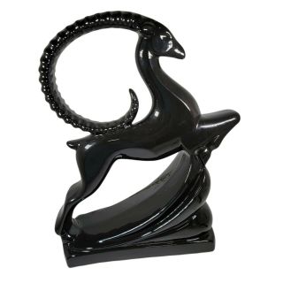 Large 19 " Haeger Royal Pottery Black Gazelle Antelope Ram Ipex Ceramic Sculpture