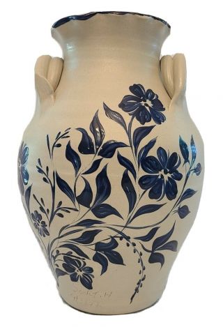 Large Vintage 12 " Williamsburg Pottery Salt Glaze Stoneware Vase Artist Signed
