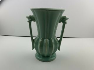 Rare Huge Aqua Green Mccoy Pottery 2 Handle Vase Mid Century Modern 9 In Tall 1z