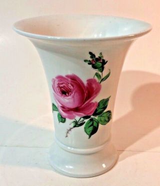 Antique Vintage Meissen Porcelain Trumpet Vase Pink Rose Hand Painted 5 1/2 "