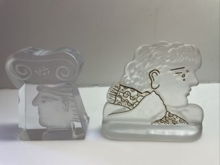 2 Modern Daum France Crystal Face Sculptures By Alexandre Fassianos Ltd.  Ed.  Mcm