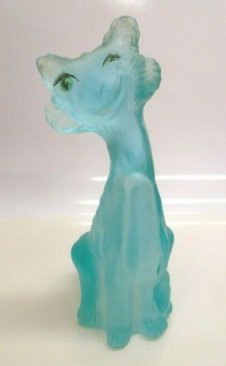 Fenton Art Glass 11 " Winking Alley Cat Aqua Glass Hand Painted Artist Signed