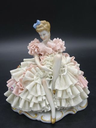Unterweissbach " Lady Ballerina Dancer " German Porcelain Lace Figurine